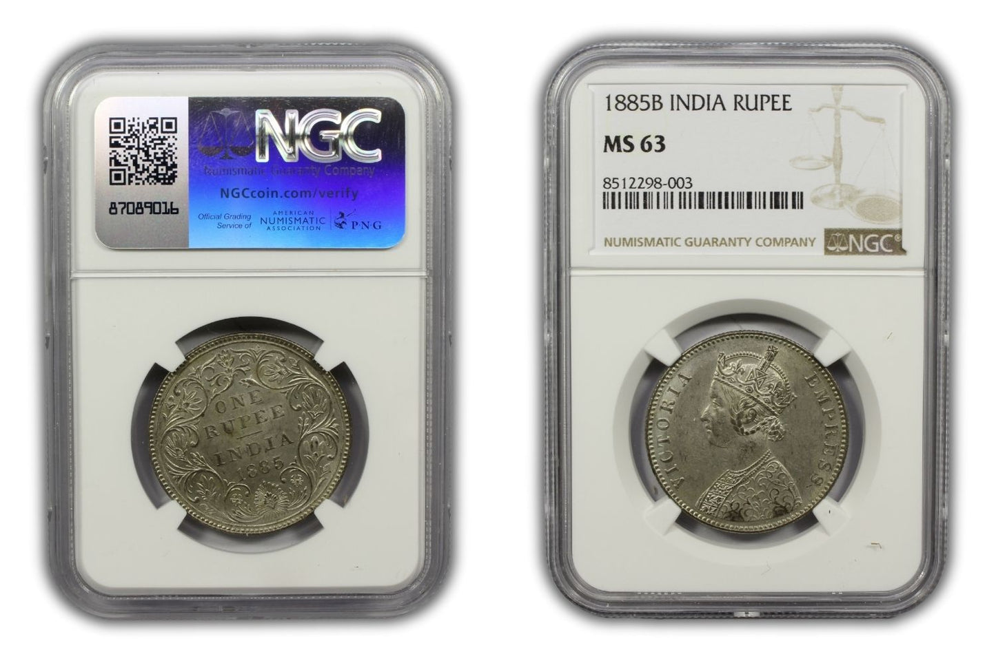 1885 B British India Silver Rupee Coin NGC MS63