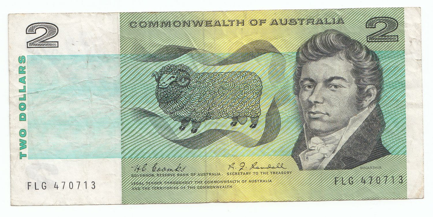 1967 Commonwealth Australia $2 Note Coombs Randall F - gF