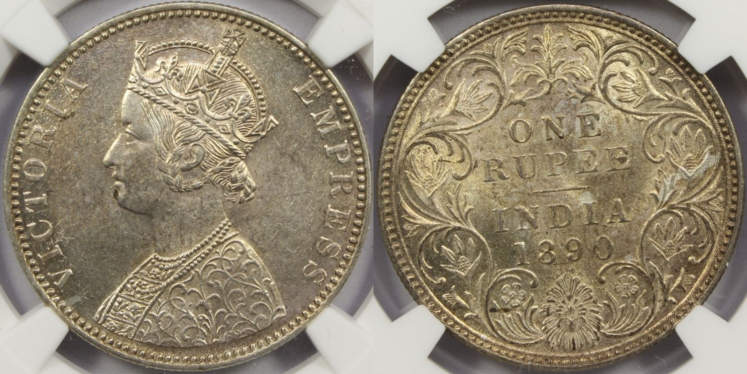 MS63 英領インド ルピー 銀貨 1890B NGC india rupee 1890 B British India Silver Rupee Coin NGC MS63 – Currency