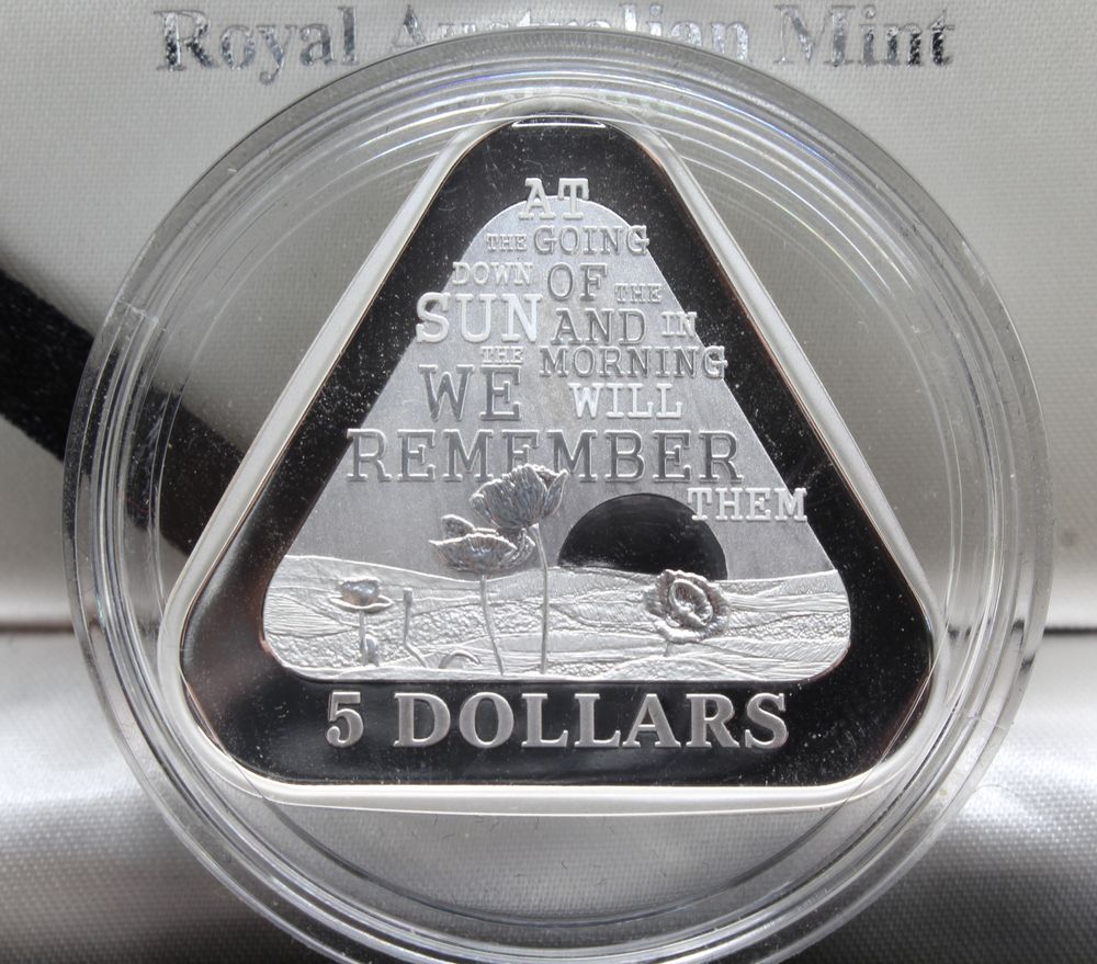 2014 Australia $5 Silver Proof Triangular Coin Lest We Forget