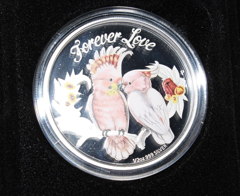 2014 Tuvalu Silver 1/2 Oz .999 50 Cent Coin Forever Lover Cockatoo