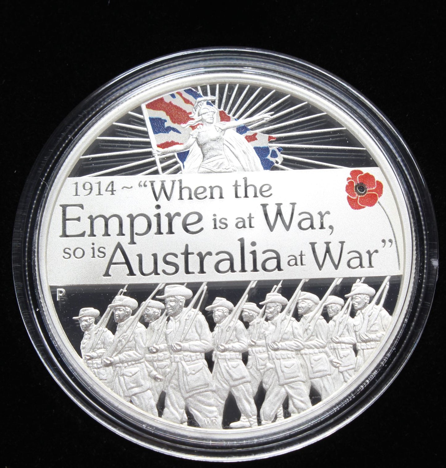 2014 ANZAC SPIRIT 100TH ANNIVERSARY EMPIRE AT WAR 1 OZ SILVER PROOF COIN.