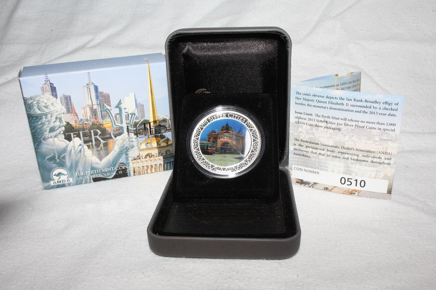 2013 $1 Melbourne ANDA Coin Show Special Sister Cities 1oz Silver Proof Coin