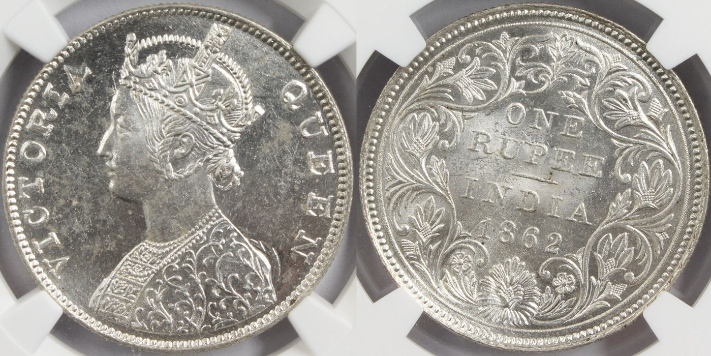 1862 M British India Rupee MINT ERROR Coin NGC MS61