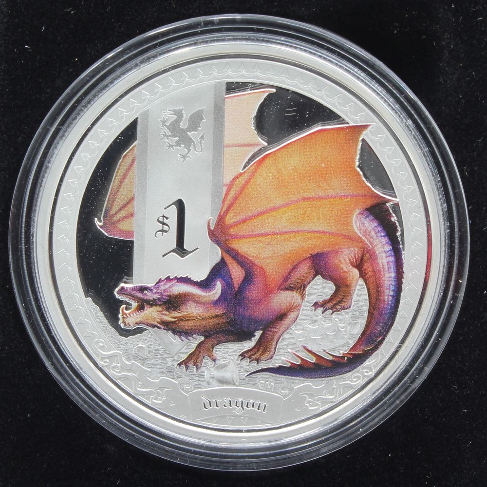 2014 Tuvalu 1 Oz Silver $1 Coin Mythical Creatures Dragon Perth Mint