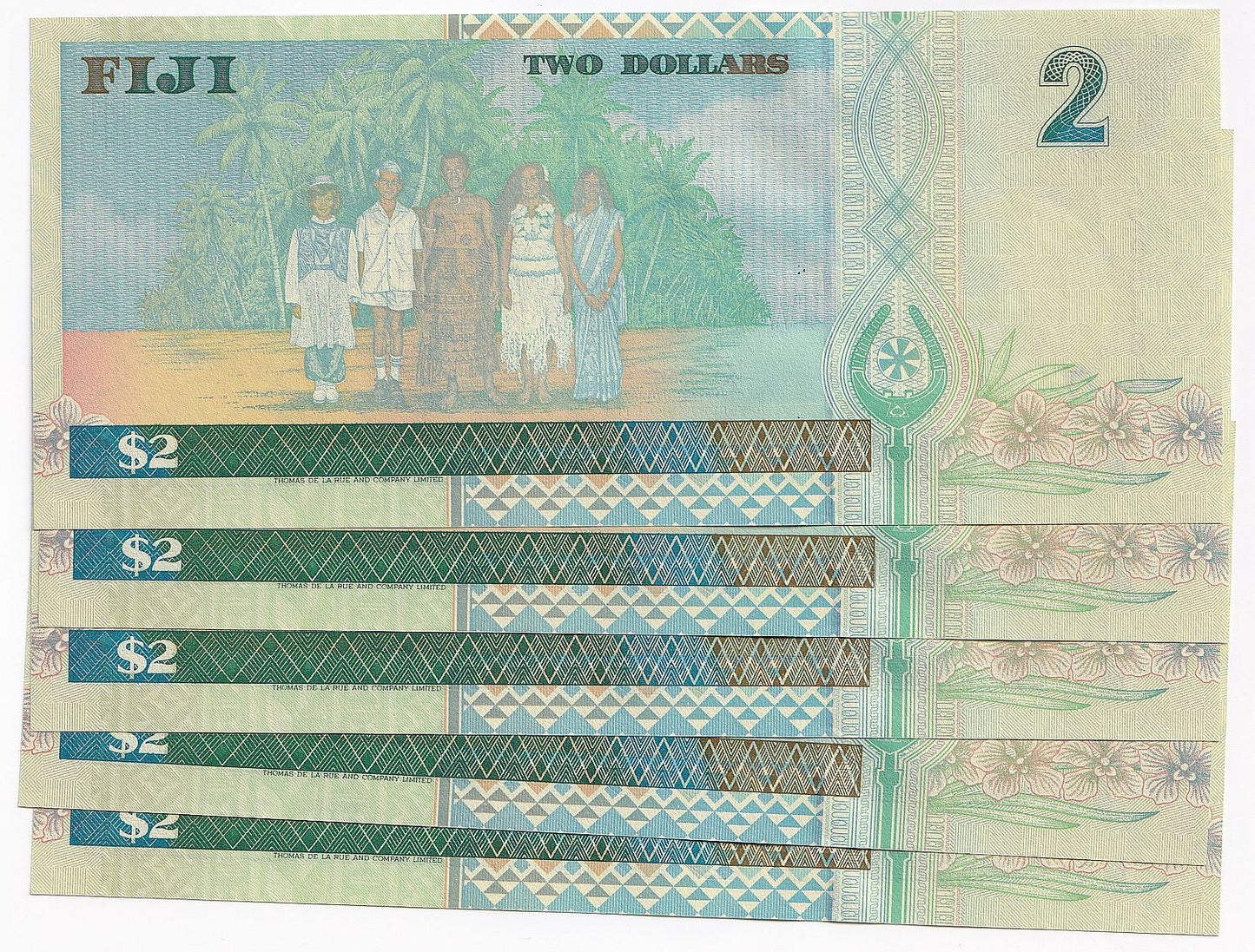 1996 Fiji $2 P96A-UNC x 5 Pieces