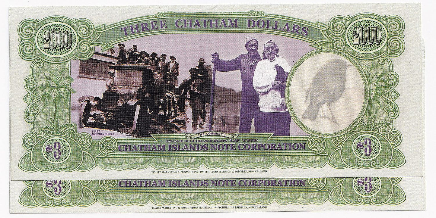 2000 Chatham Islands $3 Fantasy Note-UNC x 2