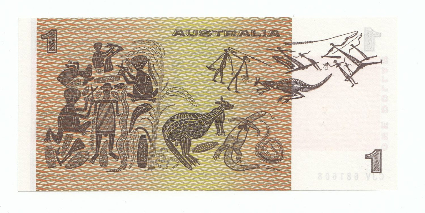 1976 Australia Knight Wheeler SIDE THREAD $1 Note UNC