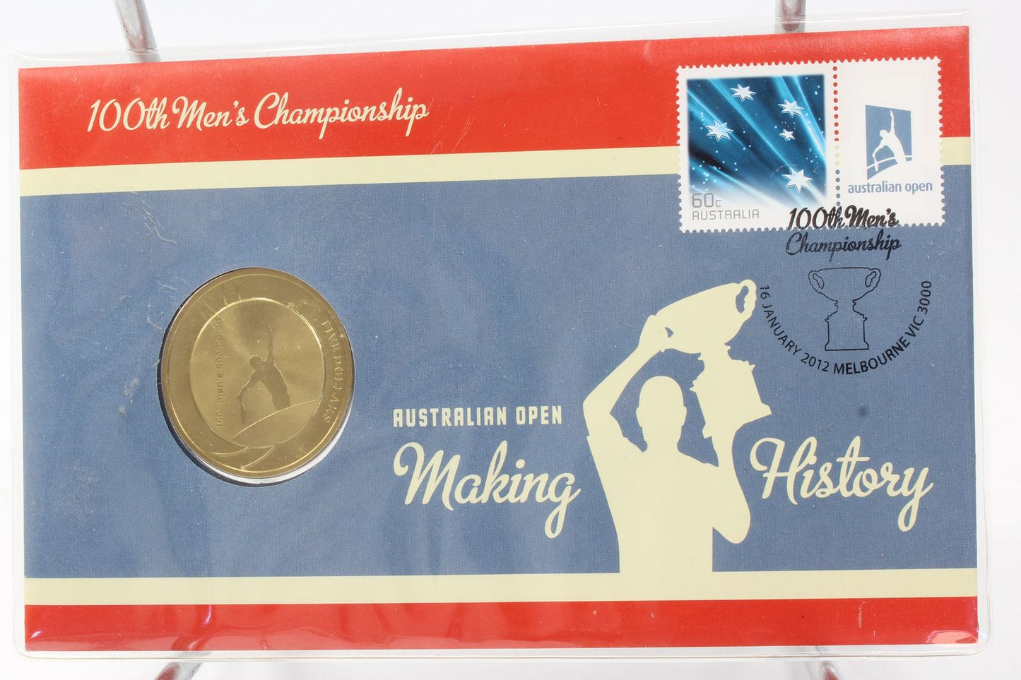 2012 Australia Tennis 100th Men's Championship Stamp & $5 Coin Cover