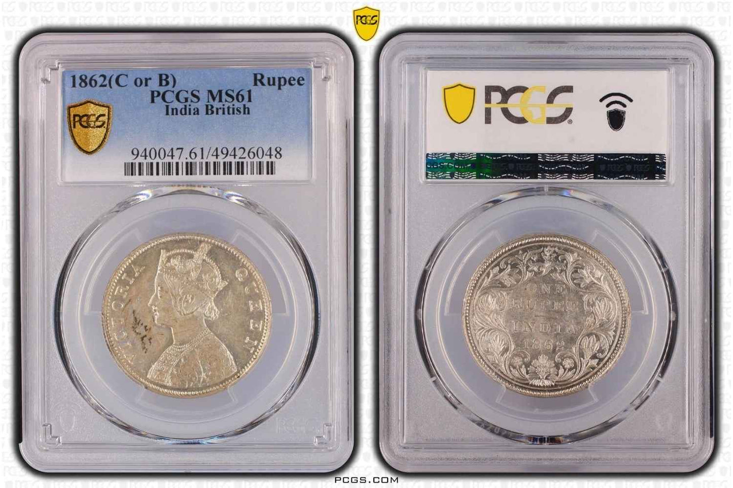 1862 C or B British India Rupee Coin PCGS MS61