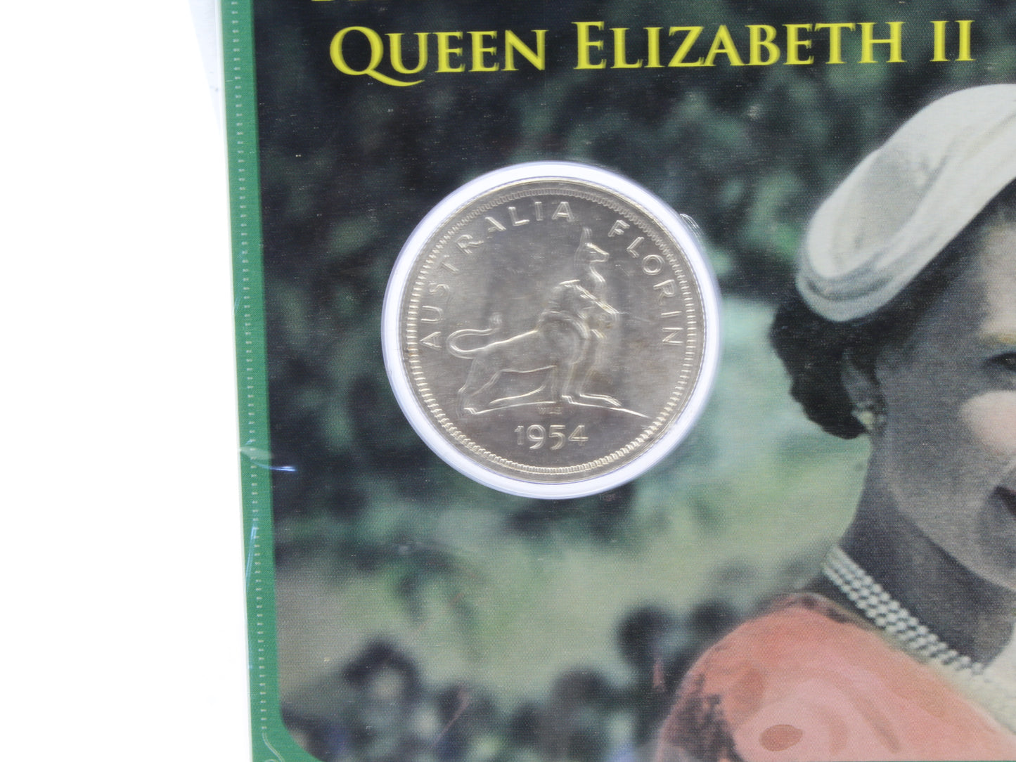 1954 Australia First Royal Visit Elizabeth II Commemorative Florin UNC On Card