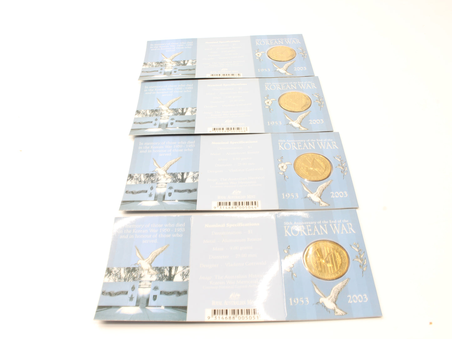 2003 50th Anniversary of the End of Korean War x 4 $1 Coins M B C S Mintmarks