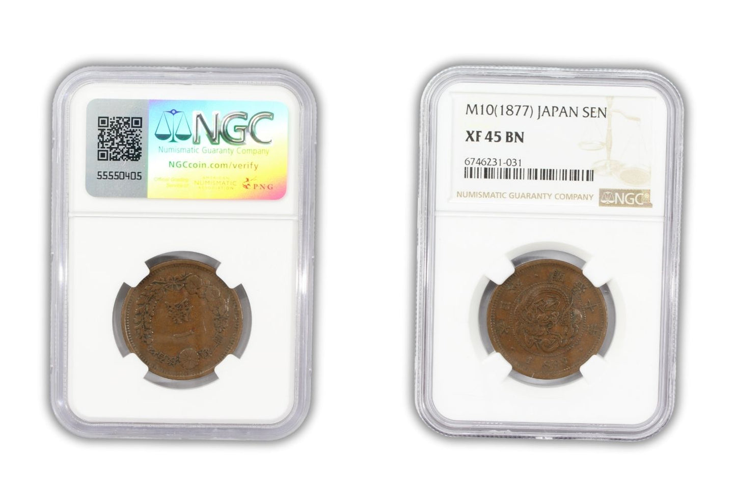 1877 Japan 1 Sen Coin NGC XF 45 BN