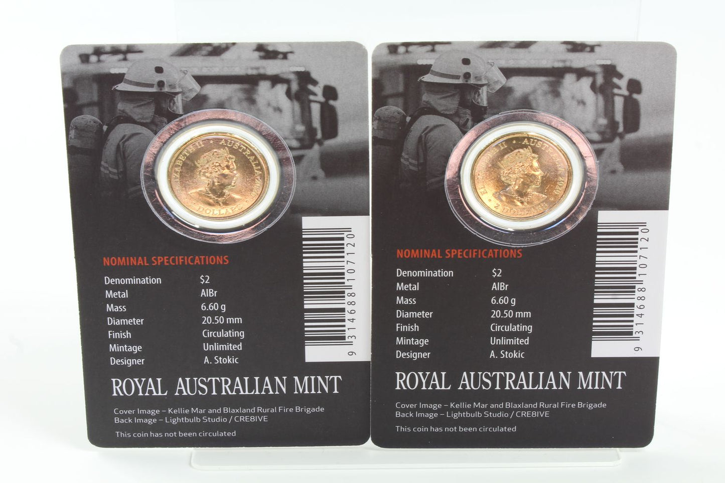 2020 Australia $2 Firefighters Brave Coloured Coin on Card