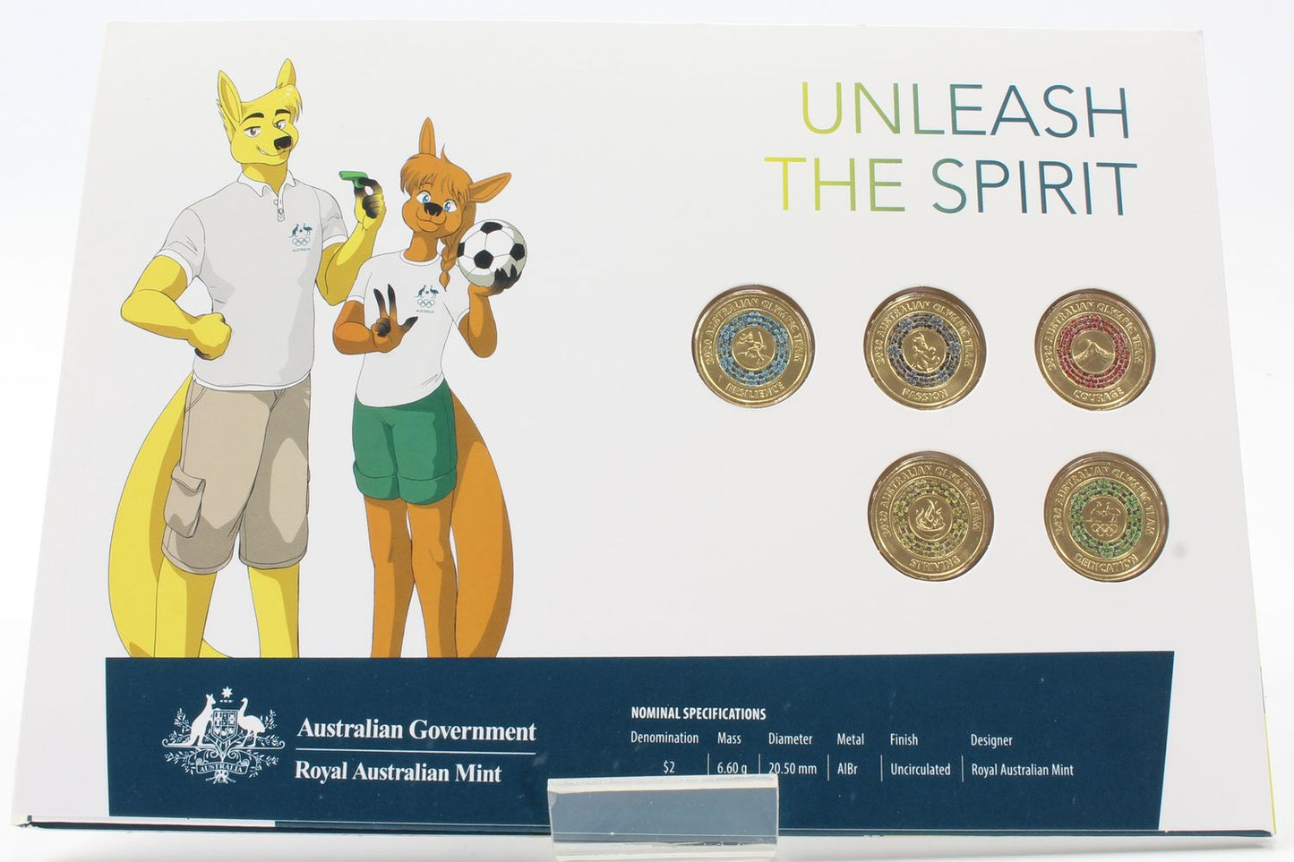 2020 Australia $2 Unleash The Spirit Five Coloured Coin Set