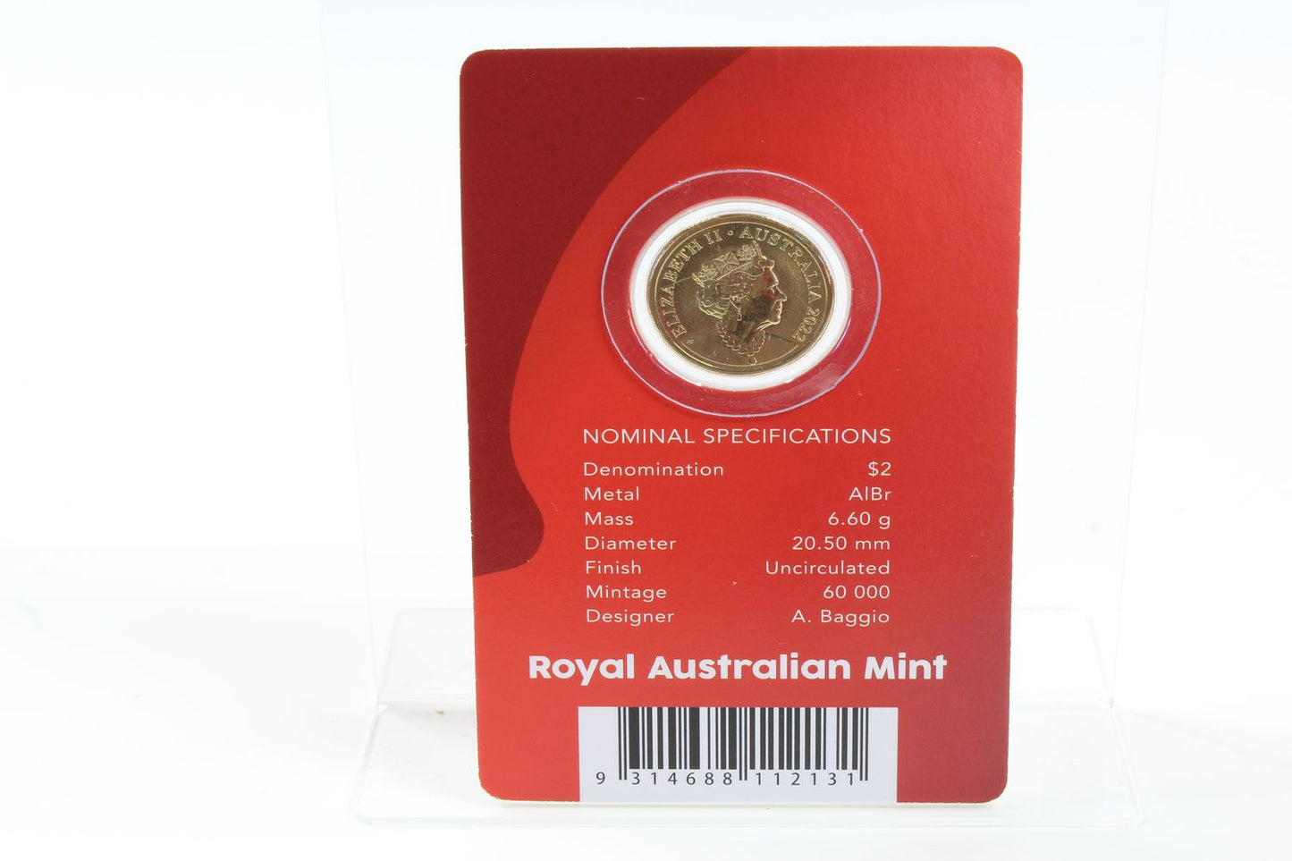 2022 Australia $2 Remembrance Day "C" Mintmark Coloured UNC Coin