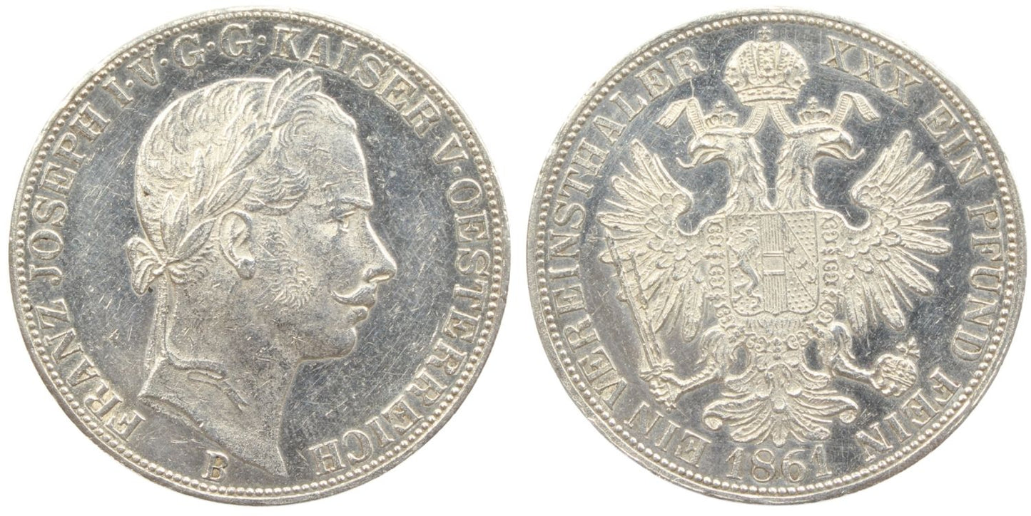 1861B Austrian 1 Thaler Coin Details – Cleaned