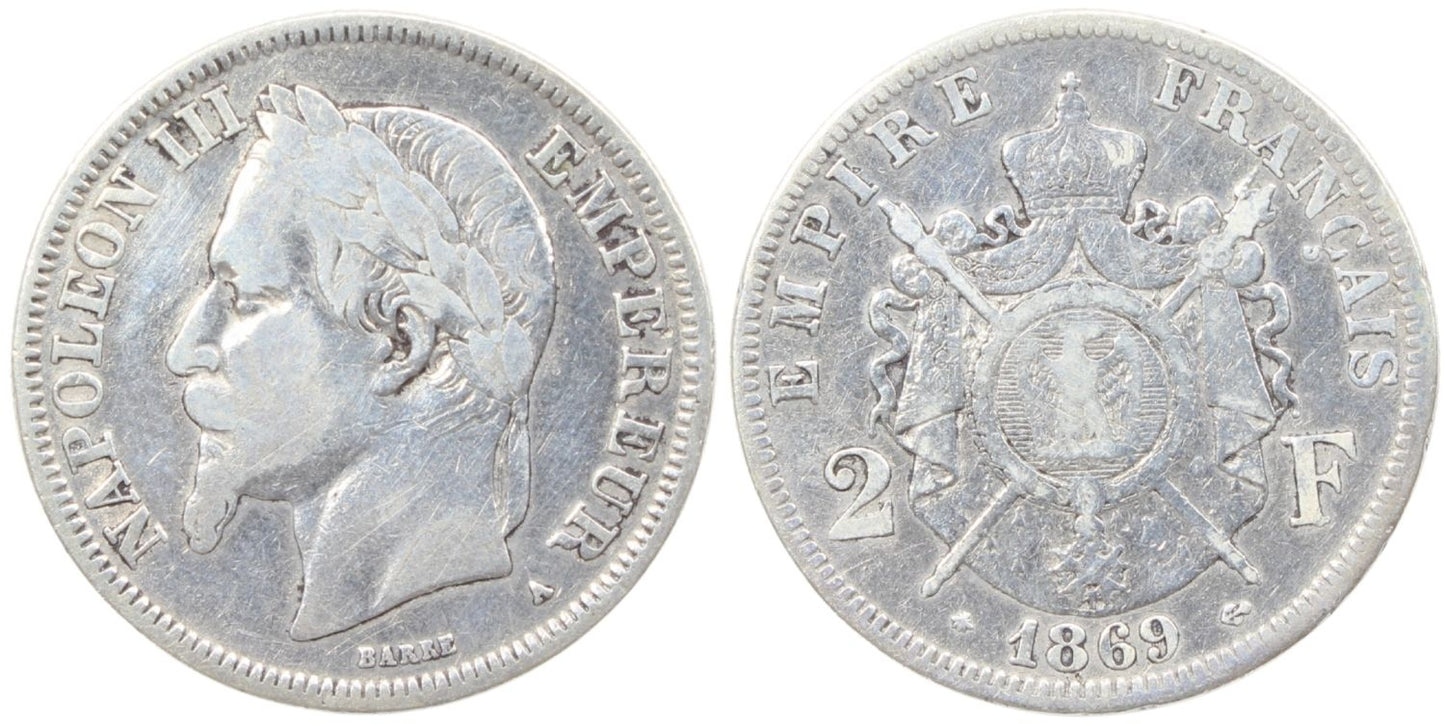 1869A France 2 Francs Coin Details – Cleaned