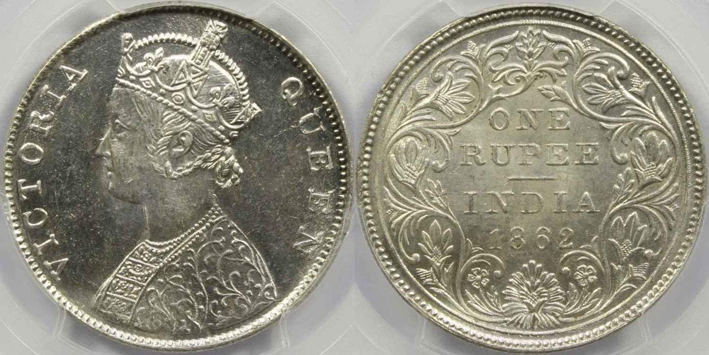 1862 C or B British India Rupee Coin PCGS MS63