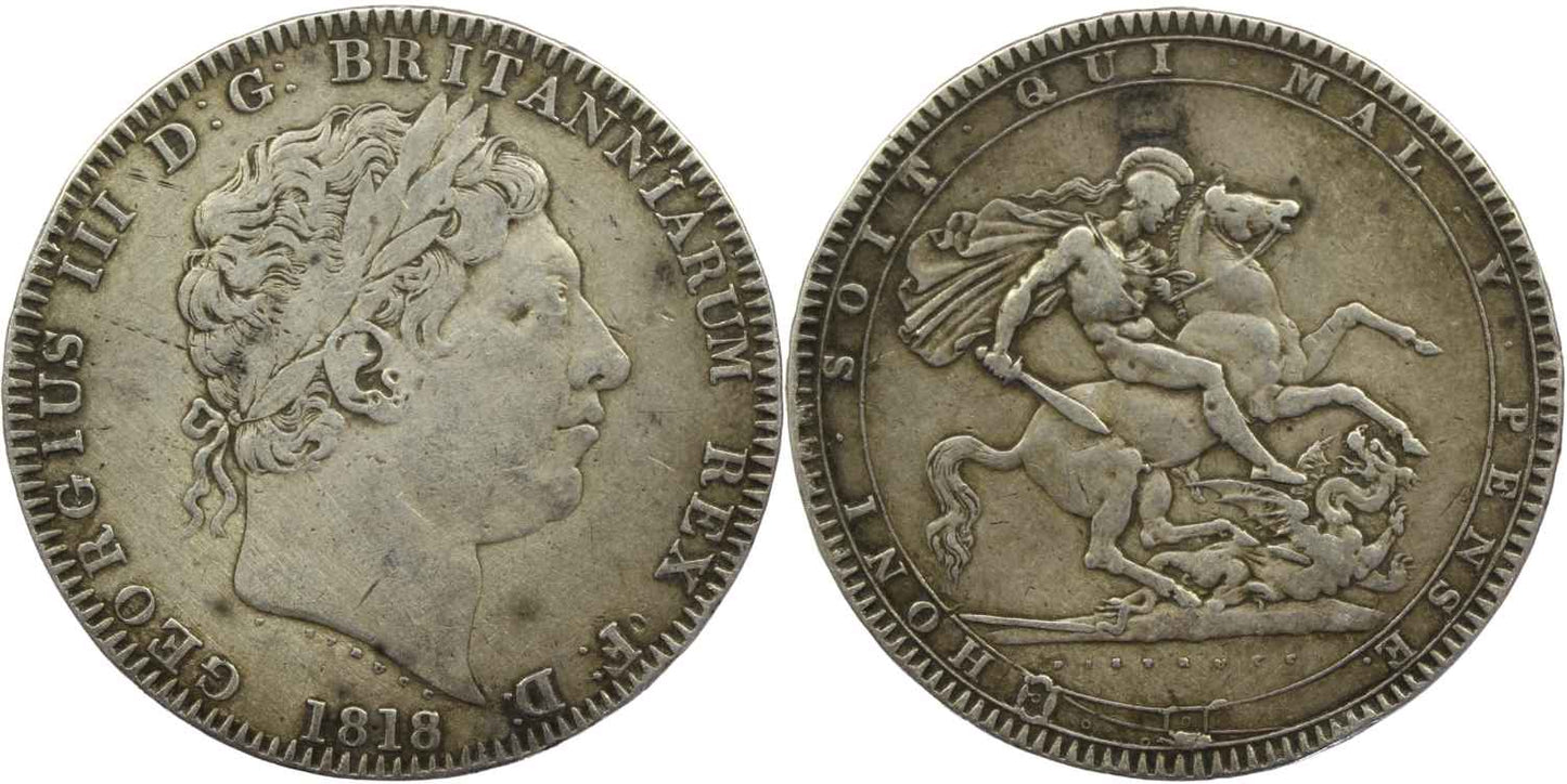 1818 Great Britain George III Silver LIX Crown Coin VF - gVF Details