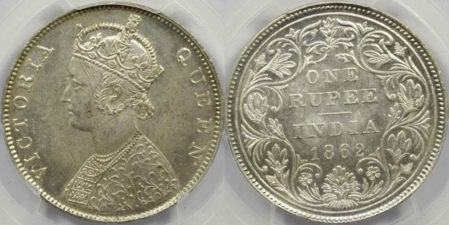 1862 C or B British India Rupee Coin PCGS MS63