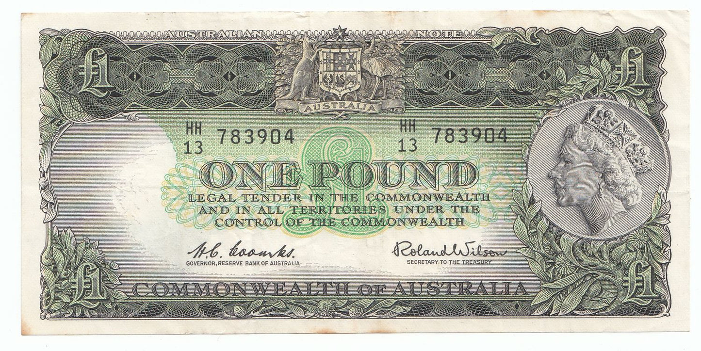 1961 Australia Coombs Wilson RESERVE BANK 1 Pound Note gVF