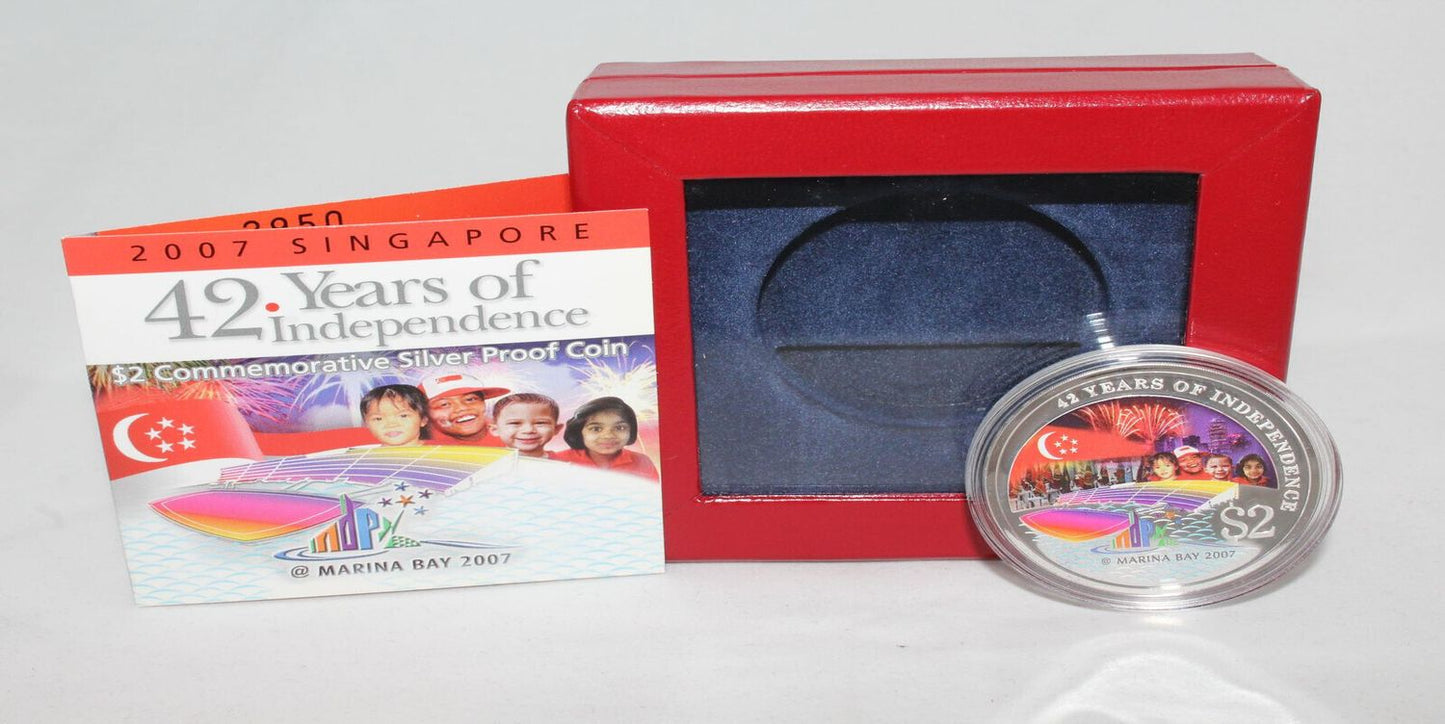 2007 Singapore Silver 999 42 Years Independence $2 Colored Proof Coin