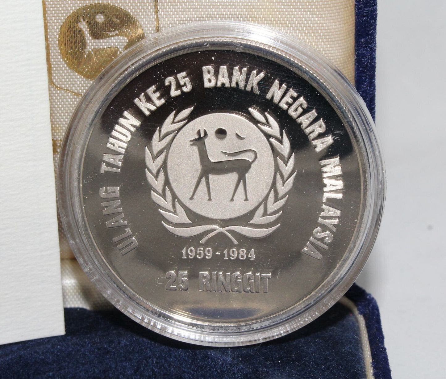 1984 Malaysia Silver 25th Anniversary National Bank 25 Ringgit Proof Coin
