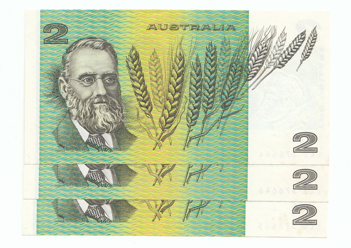 Australia 1985 Jonhston Fraser $2 Note CONSECUTIVE RUN OF 3 aUNC