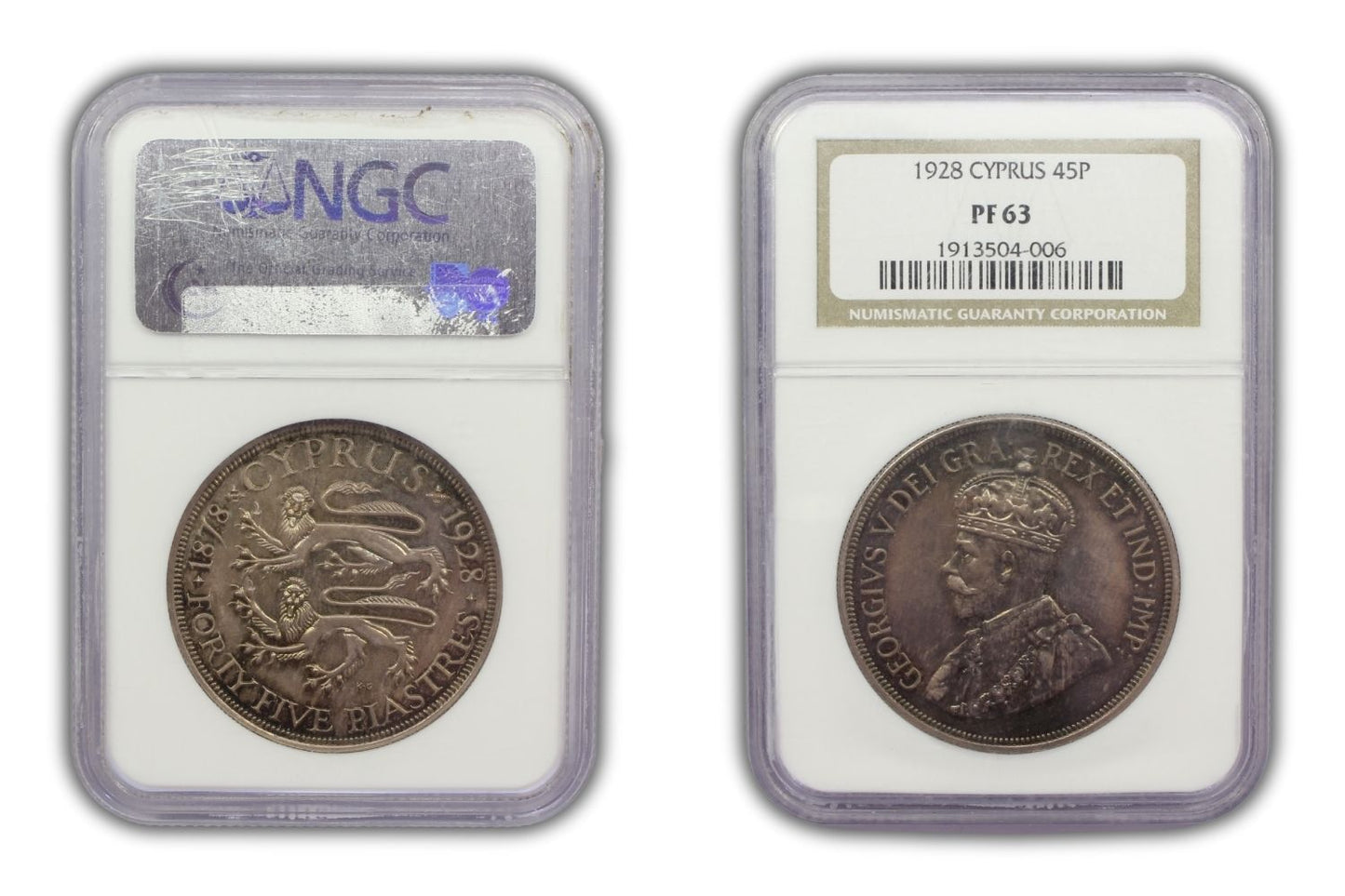 1928 Cyprus 45 Piastres Proof Coin NGC PF 63