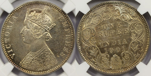 1901 C British India Silver Rupee Coin NGC MS62