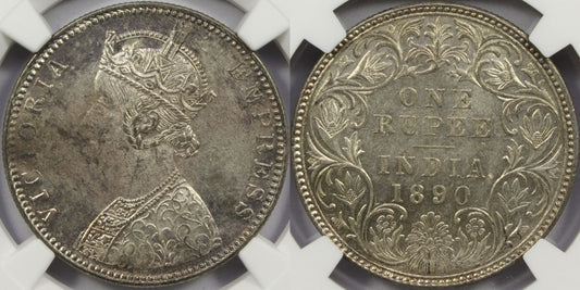 1890 B British India Silver Rupee Coin NGC MS62