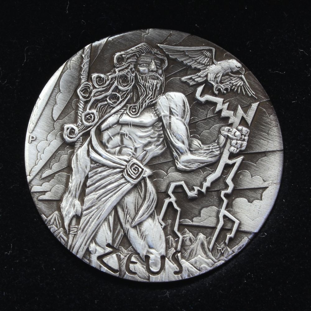 2014 Tuvalu $2 Gods of Olympus ZEUS Antiqued Silver 2oz Coin