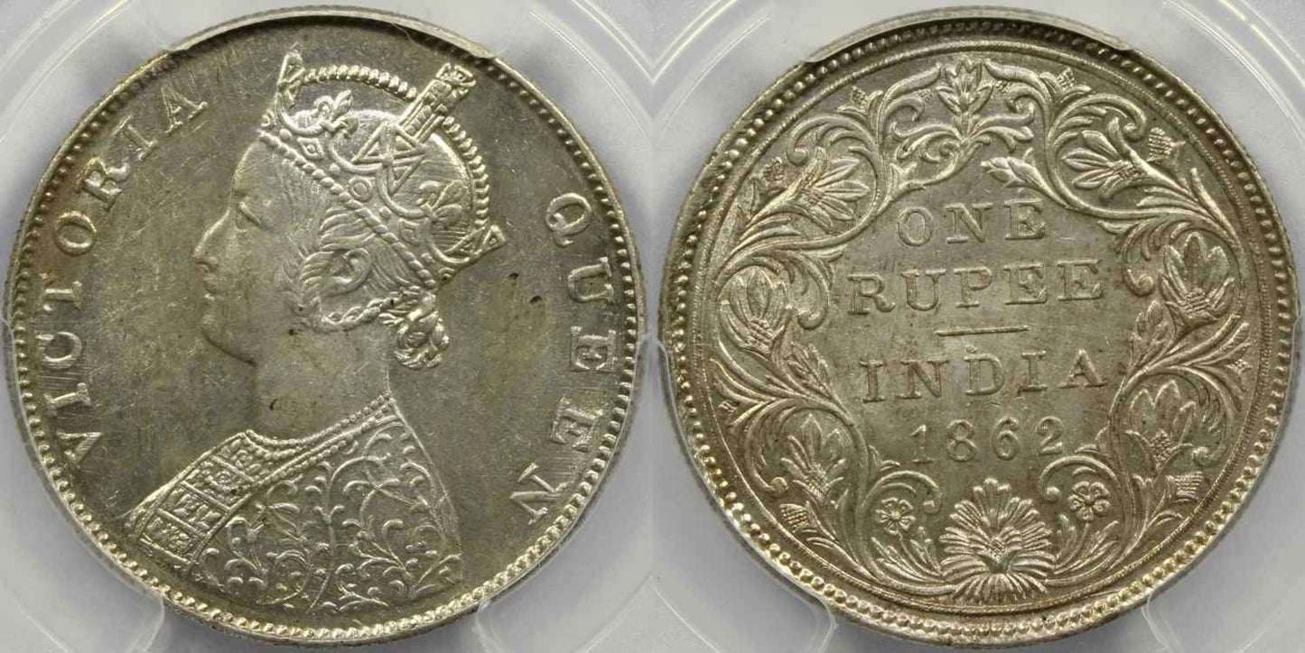 1862 C or B British India Rupee Coin PCGS MS62