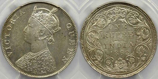 1862 C or B British India Rupee Coin PCGS MS62