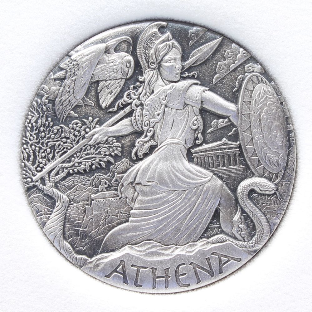 2015 Tuvalu $2 Goddess of Olympus ATHENA Antiqued Silver 2oz Coin
