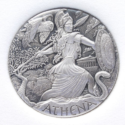 2015 Tuvalu $2 Goddess of Olympus ATHENA Antiqued Silver 2oz Coin