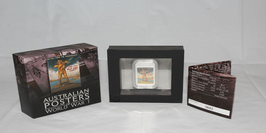 2014 $1 Australian Posters of WWI Enlistment 1oz Silver Proof Rectangle Coin