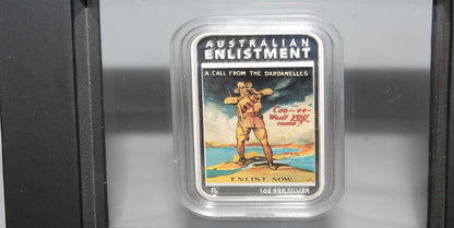 2014 $1 Australian Posters of WWI Enlistment 1oz Silver Proof Rectangle Coin