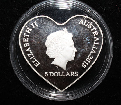2015 Australia $5 Heart Shape Eternal Love coloured Silver Proof Coin