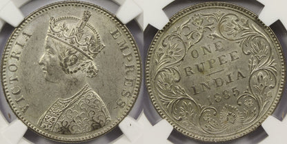 1885 B British India Silver Rupee Coin NGC MS63