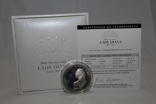 2011 Fiji 50 Anniversary LADY DIANA Official Commemorative 10$ Silver coin