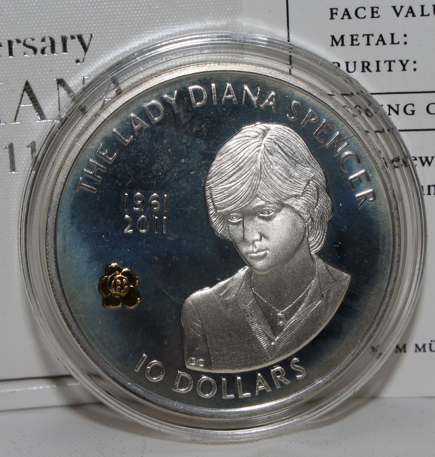 2011 Fiji 50 Anniversary LADY DIANA Official Commemorative 10$ Silver coin
