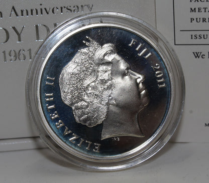 2011 Fiji 50 Anniversary LADY DIANA Official Commemorative 10$ Silver coin