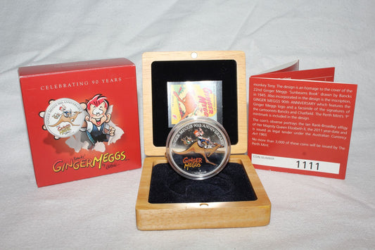 2011 Australia $1 Ginger Meggs 90th Anniversary Silver 1 Oz Proof Coin