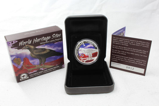 2013 Australia Silver 1 Oz $1 Proof Coin Sydney ANDA Show Willandra Lakes Eagle