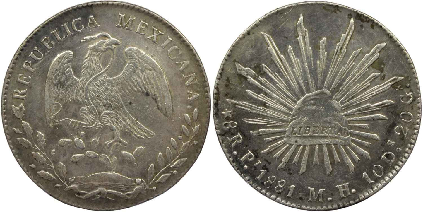 Mexico 1881 Silver Cap & Rays 8 Reales Coin Potosi Mint VF Details