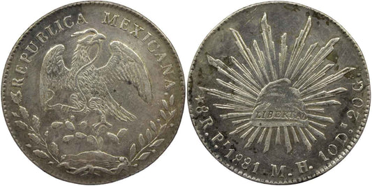 Mexico 1881 Silver Cap & Rays 8 Reales Coin Potosi Mint VF Details