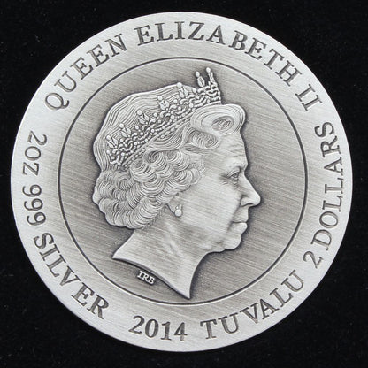2014 Tuvalu $2 Gods of Olympus Poseidon Antiqued Silver 2oz Coin