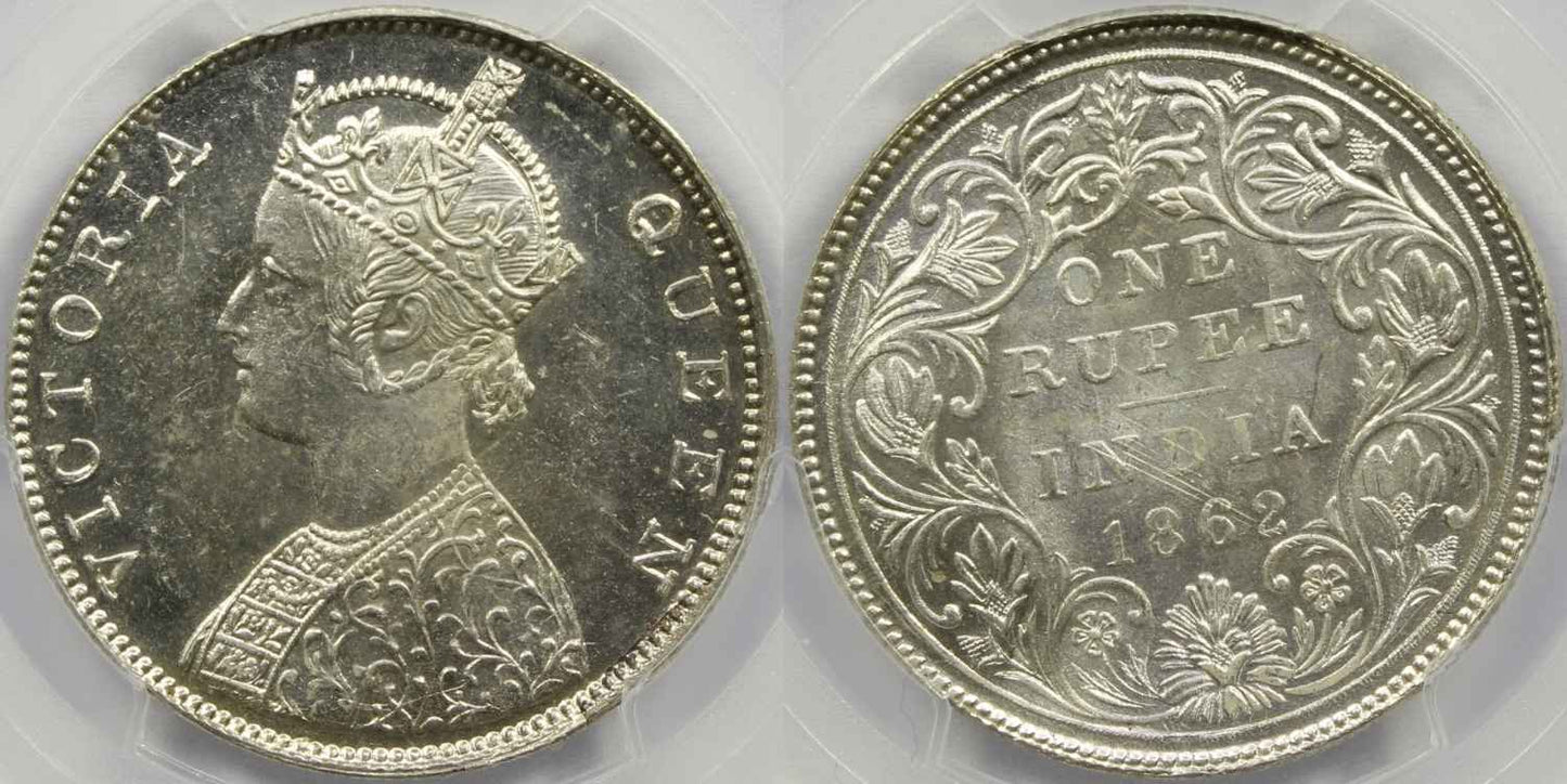 1862 C or B British India Rupee Coin PCGS MS63